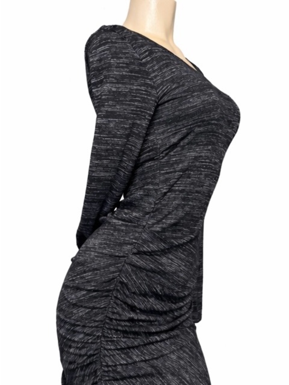 La Classe Couture Long Sleeve Ruched Heathered Black Dress Small - Picture 4 of 5